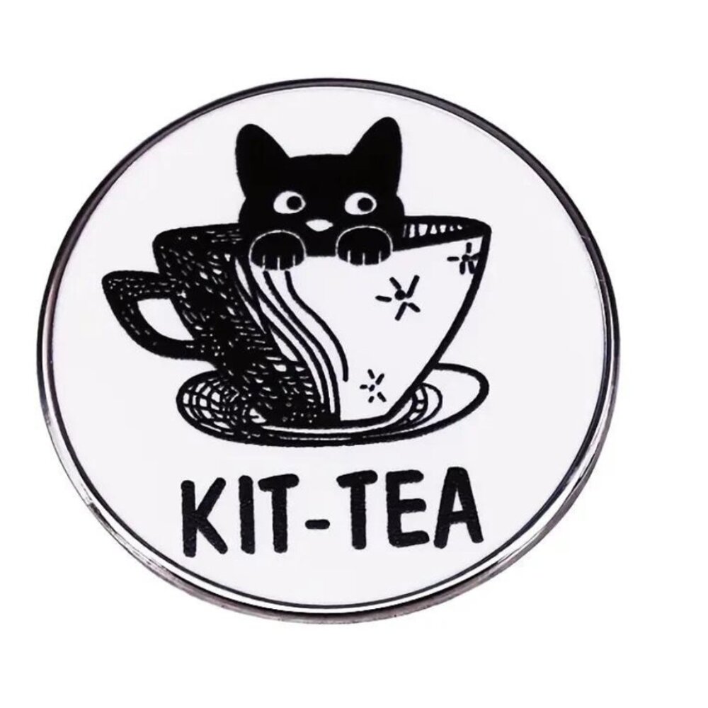 Kit-Tea Enamel Pin - Cute Cat in Teacup Pin for Cat Lovers